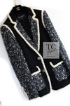 CHANEL 19A Black Ivory Trim Sequin CottonTweed Jacket 40 シャネル ブラック アイボリー トリム  スパンコール コットン ツイード ジャケット 即発