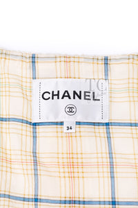 CHANEL 20C Ivory Cotton CC Logo Button Collarless Tweed Jacket 34 36 10