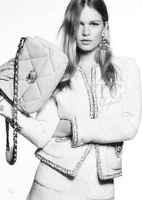 CHANEL 20C Ivory Cotton CC Logo Button Collarless Tweed Jacket 34 36 | HK