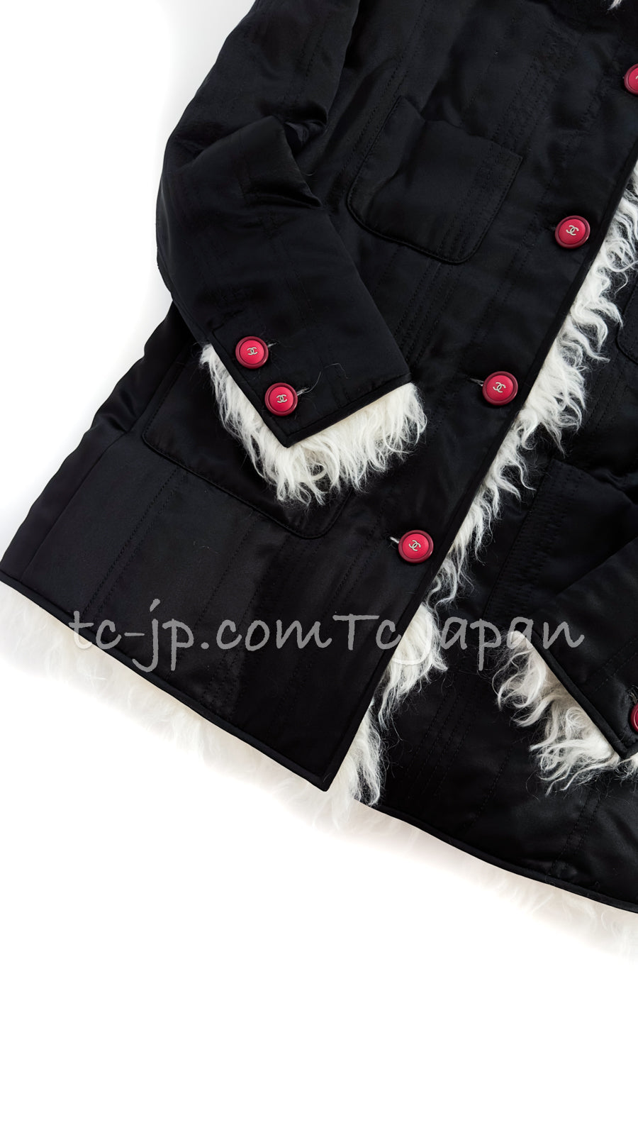 CHANEL 17B Black Silk Ivory Fantasy Fur Jacket Coat 48 シャネル ブラック シルク アイボリー ファー ジャケット コート 即発