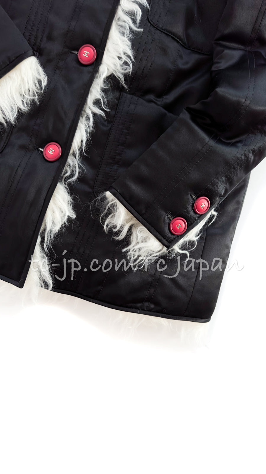 CHANEL 17B Black Silk Ivory Fantasy Fur Jacket Coat 48 シャネル ブラック シルク アイボリー ファー ジャケット コート 即発