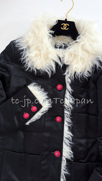 CHANEL 17B Black Silk Ivory Fantasy Fur Jacket Coat 48 シャネル ブラック シルク アイボリー ファー ジャケット コート 即発