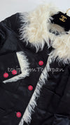 CHANEL 17B Black Silk Ivory Fantasy Fur Jacket Coat 48 シャネル ブラック シルク アイボリー ファー ジャケット コート 即発