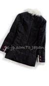 CHANEL 17B Black Silk Ivory Fantasy Fur Jacket Coat 48 シャネル ブラック シルク アイボリー ファー ジャケット コート 即発