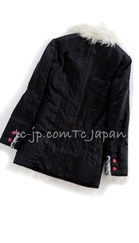 CHANEL 17B Black Silk Ivory Fantasy Fur Jacket Coat 48 シャネル ブラック シルク アイボリー ファー ジャケット コート 即発