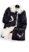 CHANEL 17B Black Silk Ivory Fantasy Fur Jacket Coat 48 シャネル ブラック シルク アイボリー ファー ジャケット コート 即発