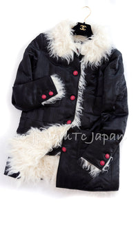 CHANEL 17B Black Silk Ivory Fantasy Fur Jacket Coat 48 シャネル ブラック シルク アイボリー ファー ジャケット コート 即発