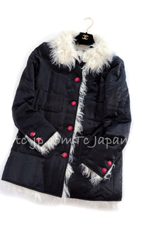 CHANEL 17B Black Silk Ivory Fantasy Fur Jacket Coat 48 シャネル ブラック シルク アイボリー ファー ジャケット コート 即発
