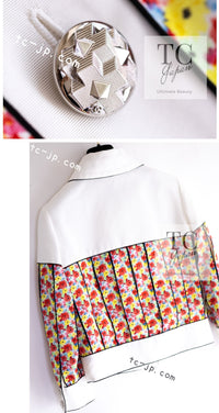 CHANEL 16S White Multicolor Floral Print CC Logo Jacket 34 36 シャネル ホワイト マルチカラー フラワー プリント CC ロゴ ジャケット 即発