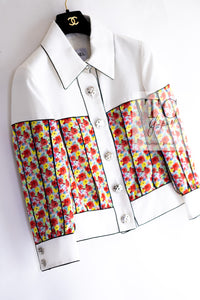 CHANEL 16S White Multicolor Floral Print CC Logo Jacket 34 36 シャネル ホワイト マルチカラー フラワー プリント CC ロゴ ジャケット 即発