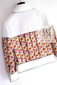 CHANEL 16S White Multicolor Floral Print CC Logo Jacket 34 36 シャネル ホワイト マルチカラー フラワー プリント CC ロゴ ジャケット 即発