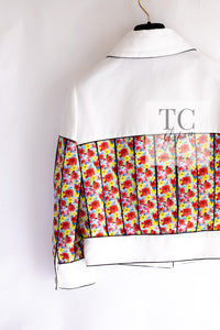 CHANEL 16S White Multicolor Floral Print CC Logo Jacket 34 36 シャネル ホワイト マルチカラー フラワー プリント CC ロゴ ジャケット 即発