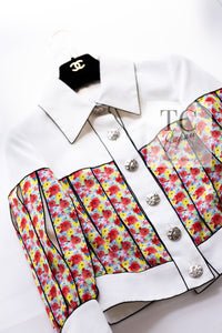 CHANEL 16S White Multicolor Floral Print CC Logo Jacket 34 36 シャネル ホワイト マルチカラー フラワー プリント CC ロゴ ジャケット 即発