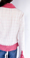 CHANEL 04C White Ivory Pink Fringe Trim Jacket 42 シャネル キャンディーカラー ホワイト アイボリー ピンク 映画女優着 フリンジ トリム シルクシフォン・ジャケット 即発