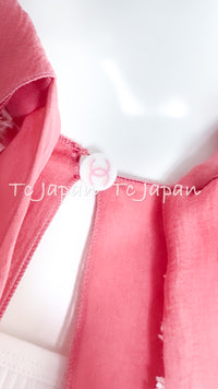 CHANEL 04C White Ivory Pink Fringe Trim Jacket 42 シャネル キャンディーカラー ホワイト アイボリー ピンク 映画女優着 フリンジ トリム シルクシフォン・ジャケット 即発