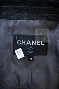 CHANEL 18PF Charcoal Gray Striped Wool Coat 36 シャネル チャコール グレー ストライプ ウール コート 即発