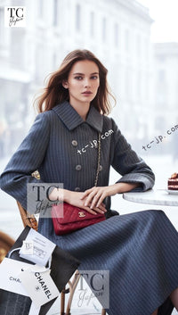 CHANEL 18PF Charcoal Gray Striped Wool Coat 36 シャネル チャコール グレー ストライプ ウール コート 即発