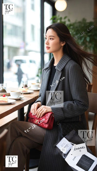 CHANEL 18PF Charcoal Gray Striped Wool Coat 36 シャネル チャコール グレー ストライプ ウール コート 即発