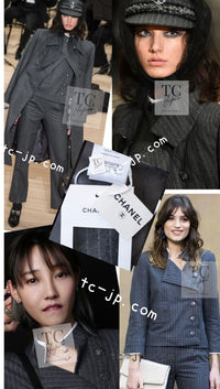 CHANEL 18PF Charcoal Gray Striped Wool Coat 36 シャネル チャコール グレー ストライプ ウール コート 即発
