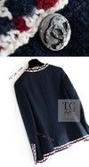 CHANEL 11S Navy Crochet Braid Trim Cotton Jacket 40 シャネル ネイビー クロシェット ブレイド トリミング コットン ジャケット 即発