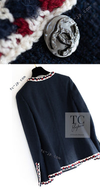 CHANEL 11S Navy Crochet Braid Trim Cotton Jacket 40 シャネル ネイビー クロシェット ブレイド トリミング コットン ジャケット 即発