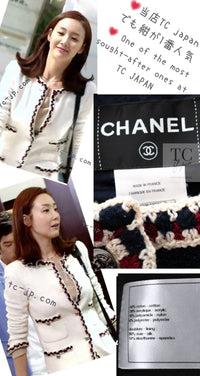 CHANEL 11S Navy Crochet Braid Trim Cotton Jacket 40 シャネル ネイビー クロシェット ブレイド トリミング コットン ジャケット 即発