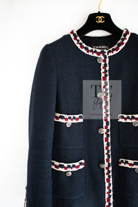 CHANEL 11S Navy Crochet Braid Trim Cotton Jacket 36 シャネル ネイビー クロシェット ブレイド トリミング コットン ジャケット 即発