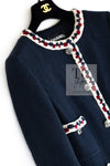 CHANEL 11S Navy Crochet Braid Trim Cotton Jacket 40 シャネル ネイビー クロシェット ブレイド トリミング コットン ジャケット 即発