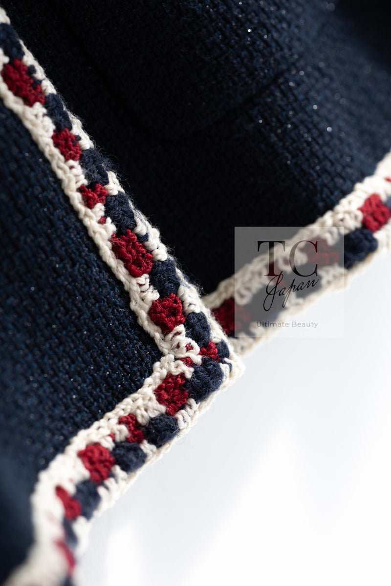 CHANEL 11S Navy Crochet Braid Trim Cotton Jacket 36 シャネル ネイビー クロシェット ブレイド トリミング コットン ジャケット 即発