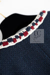CHANEL 11S Navy Crochet Braid Trim Cotton Jacket 40 シャネル ネイビー クロシェット ブレイド トリミング コットン ジャケット 即発