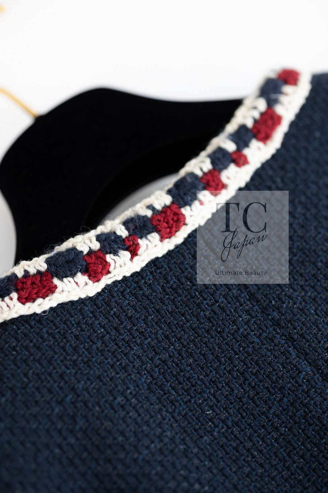 CHANEL 11S Navy Crochet Braid Trim Cotton Jacket 40 シャネル ネイビー クロシェット ブレイド トリミング コットン ジャケット 即発