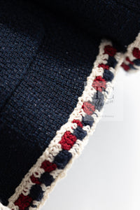 CHANEL 11S Navy Crochet Braid Trim Cotton Jacket 36 シャネル ネイビー クロシェット ブレイド トリミング コットン ジャケット 即発