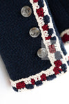 CHANEL 11S Navy Crochet Braid Trim Cotton Jacket 40 シャネル ネイビー クロシェット ブレイド トリミング コットン ジャケット 即発
