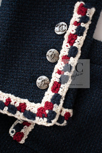 CHANEL 11S Navy Crochet Braid Trim Cotton Jacket 36 シャネル ネイビー クロシェット ブレイド トリミング コットン ジャケット 即発