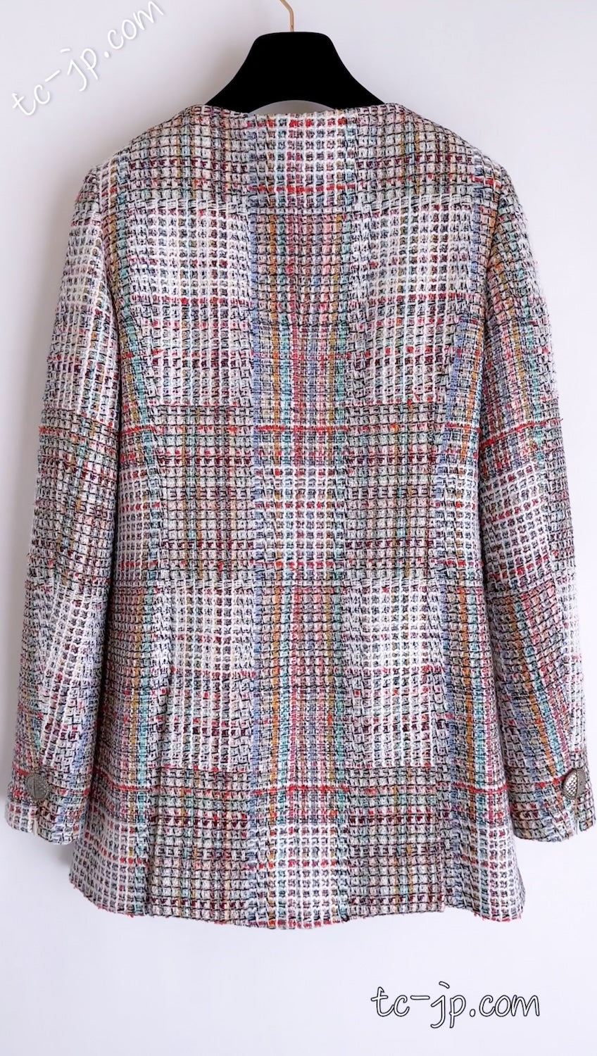 CHANEL ノーカラージャケット 38 マルチカラー シャネル ジャケット CHANEL マルチカラー ピンク トリム ジッパー 17C