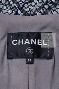 CHANEL 19PS Gray Silver Navy Blue Mix Tweed Jacket Skirt Suit 38 シャネル グレー シルバー ネイビー ブルー ミックス ツイード ジャケット スカート スーツ 即発