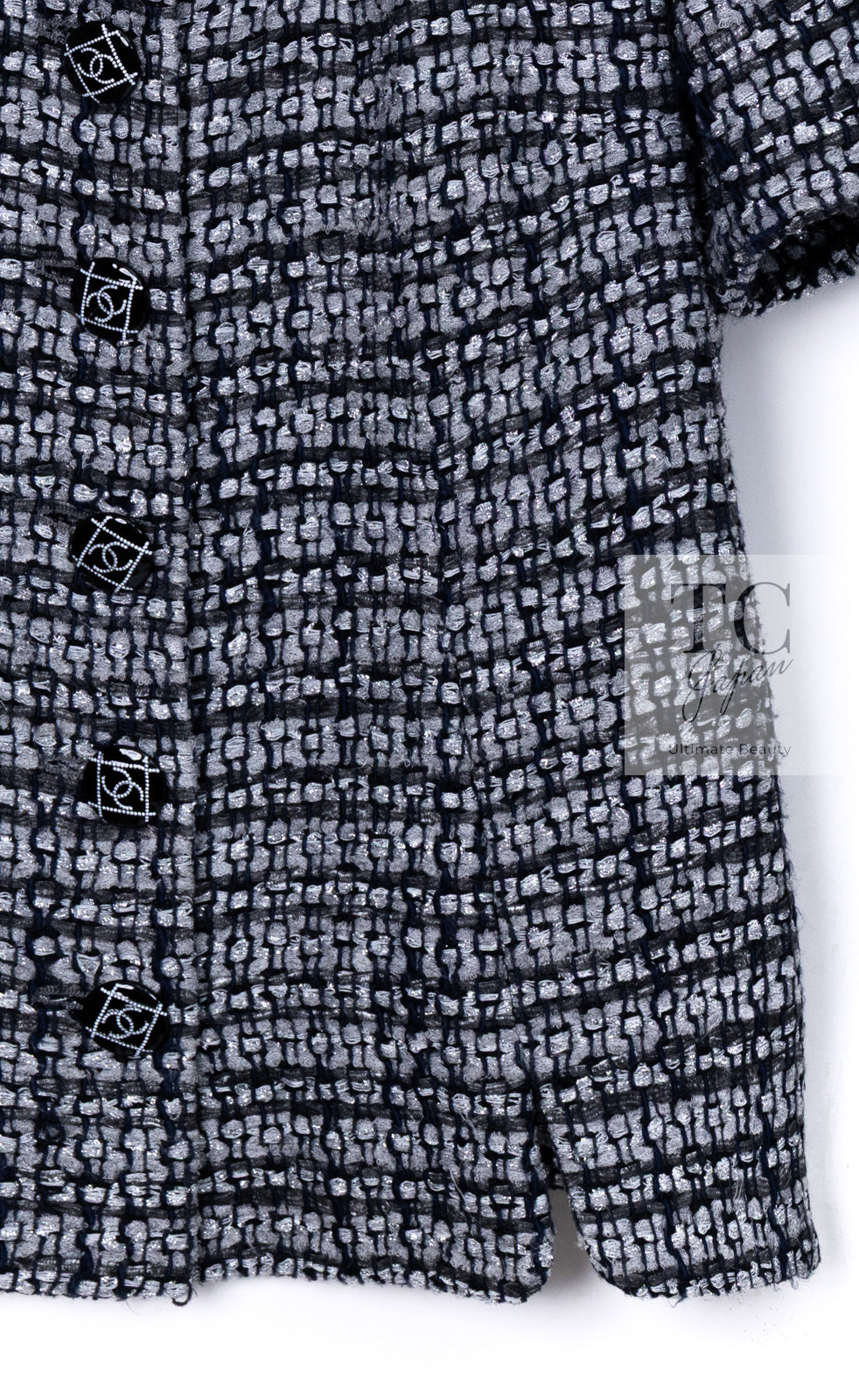 CHANEL 19PS Gray Silver Navy Blue Mix Tweed Jacket Skirt Suit 38 シャネル グレー シルバー ネイビー ブルー ミックス ツイード ジャケット スカート スーツ 即発