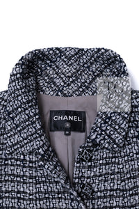 CHANEL 19PS Gray Silver Navy Blue Mix Tweed Jacket Skirt Suit 38 シャネル グレー シルバー ネイビー ブルー ミックス ツイード ジャケット スカート スーツ 即発
