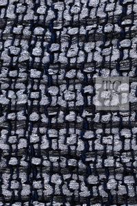 CHANEL 19PS Gray Silver Navy Blue Mix Tweed Jacket Skirt Suit 38 シャネル グレー シルバー ネイビー ブルー ミックス ツイード ジャケット スカート スーツ 即発