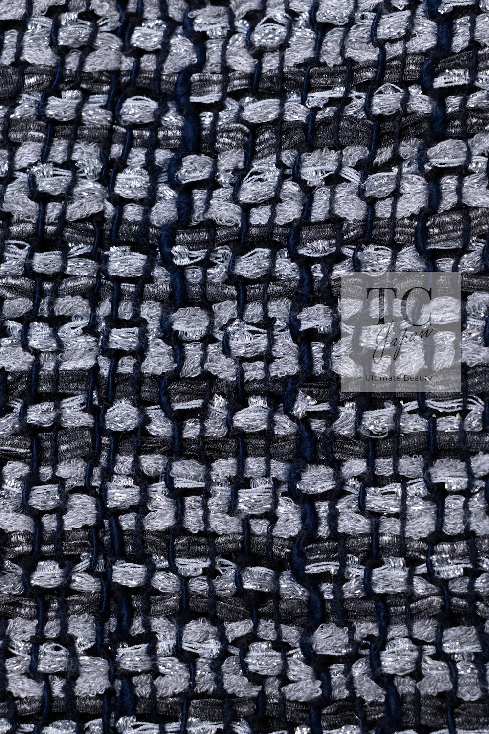 CHANEL 19PS Gray Silver Navy Blue Mix Tweed Jacket Skirt Suit 38 シャネル グレー シルバー ネイビー ブルー ミックス ツイード ジャケット スカート スーツ 即発