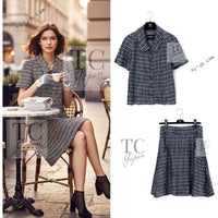 CHANEL 19PS Gray Silver Navy Blue Mix Tweed Jacket Skirt Suit 38 シャネル グレー シルバー ネイビー ブルー ミックス ツイード ジャケット スカート スーツ 即発