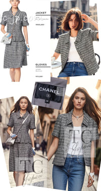 CHANEL 19PS Gray Silver Navy Blue Mix Tweed Jacket Skirt Suit 38 シャネル グレー シルバー ネイビー ブルー ミックス ツイード ジャケット スカート スーツ 即発