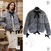 CHANEL 17B Light Grey Black Bow Logo Down Coat Jacket 34 36 38 シャネル ライトグレー ブラック リボン ロゴ ダウン ジャケット コート 即発 - TC JAPAN