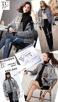 CHANEL 17B Light Grey Black Bow Logo Down Coat Jacket 34 36 38 シャネル ライトグレー ブラック リボン ロゴ ダウン ジャケット コート 即発 - TC JAPAN