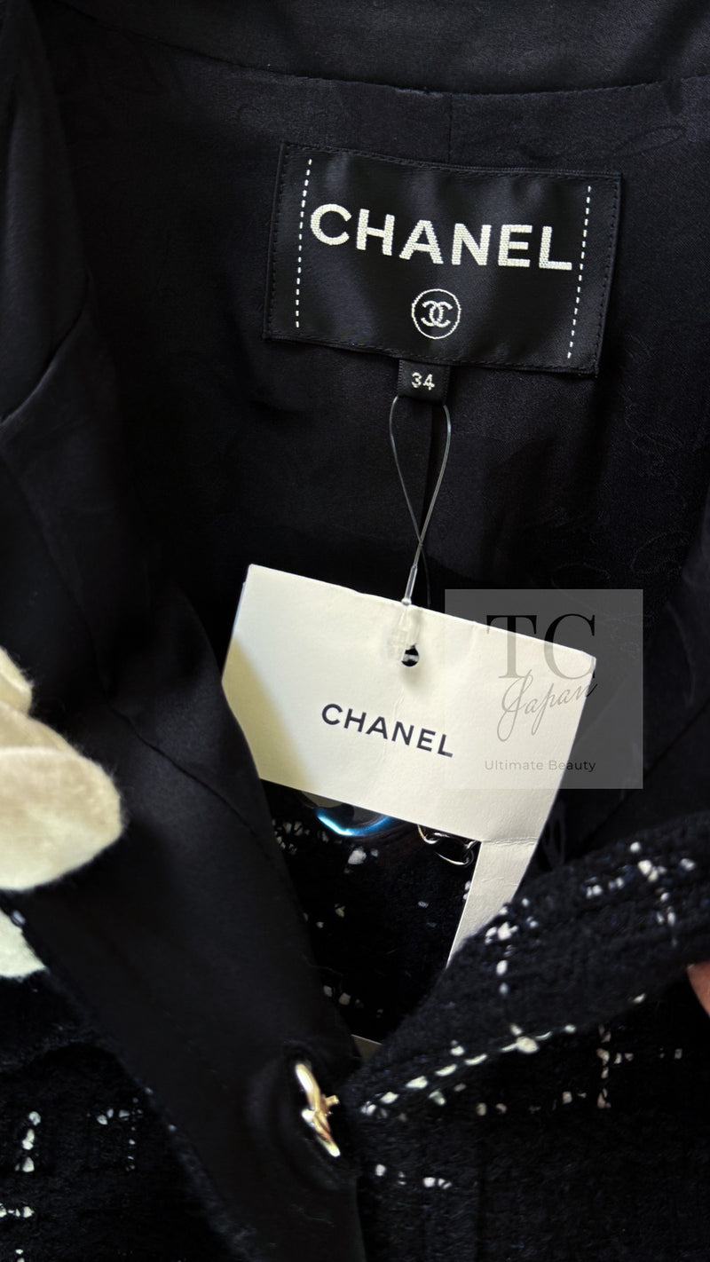 CHANEL 18PA Black White Collarless Coat Jacket 34 シャネル ブラック ホワイト ココボタン ノーカラー コート ジャケット 即発