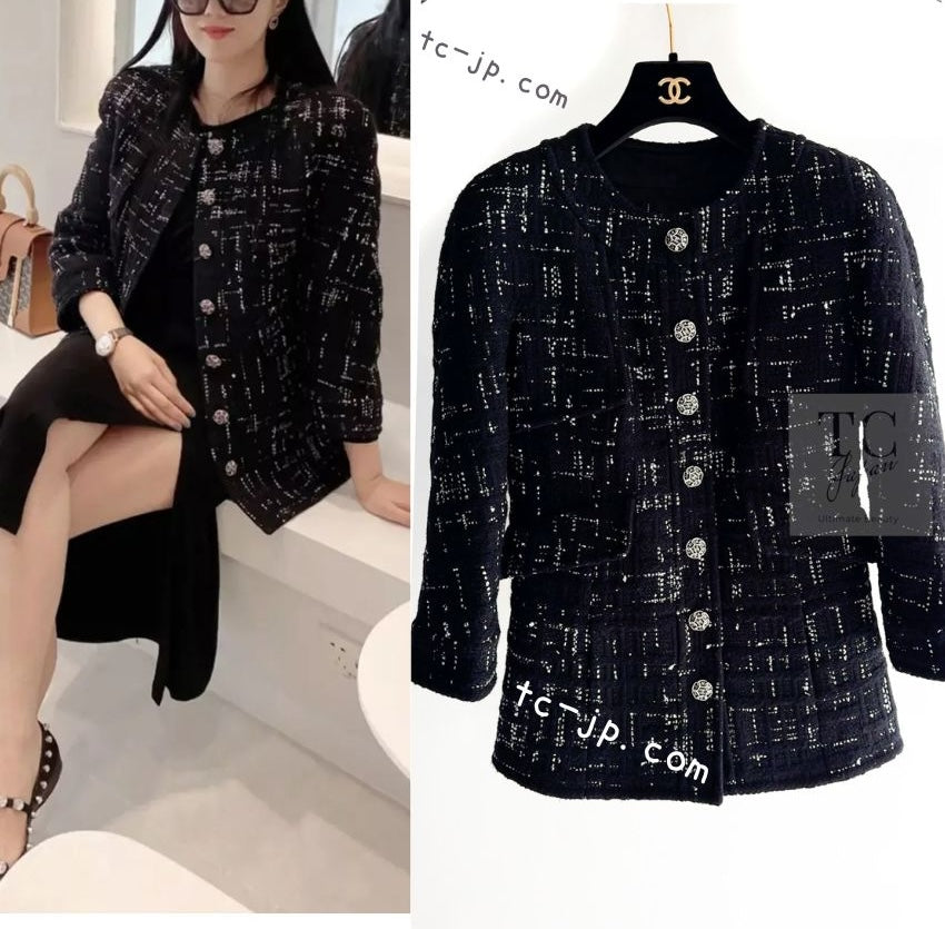 CHANEL 18PA Black White Collarless Coat Jacket 34 シャネル ブラック ホワイト ココボタン  ノーカラー コート ジャケット 即発