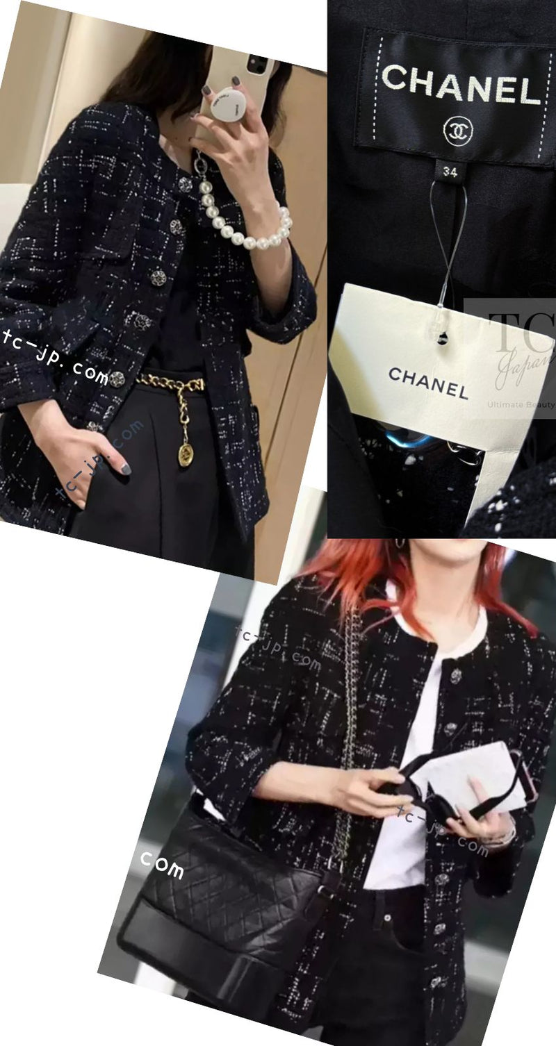 CHANEL 18PA Black White Collarless Coat Jacket 34 シャネル ブラック ホワイト ココボタン ノーカラー コート ジャケット 即発