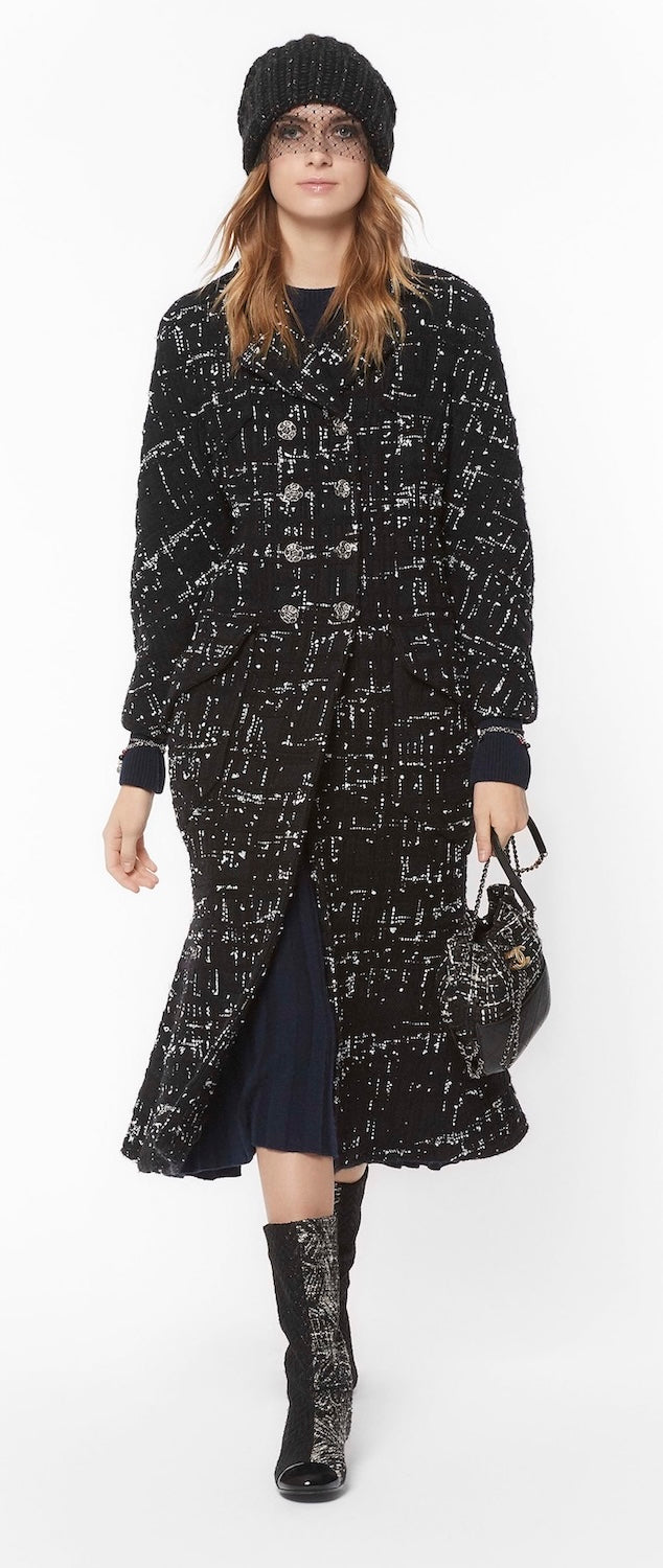 CHANEL 18PA Black White Collarless Coat Jacket | TW