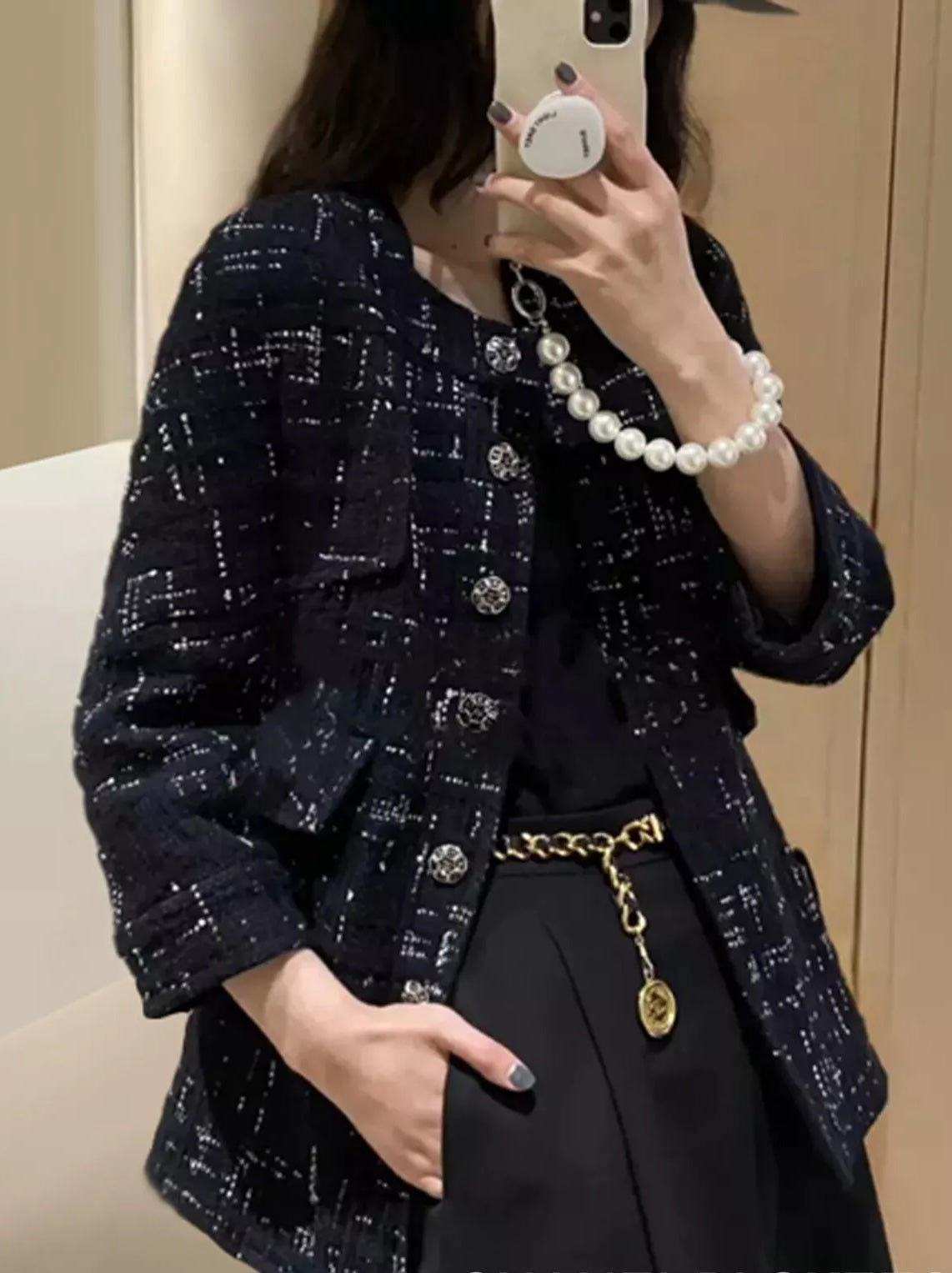 CHANEL 18PA Black White Collarless Coat Jacket 20