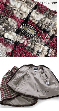 CHANEL 05A Rabbit Fur Trim Raspberry Brown Tweed Jacket Skirt Suit 38 シャネル ラビット・ファートリム・ラズベリー・ブラウン・ツイード・ジャケット・スカート・スーツ 即発